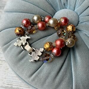 Vintage Vendome Double Strand Chunky Beaded Bracelet Signed AB Crystal Art Glass